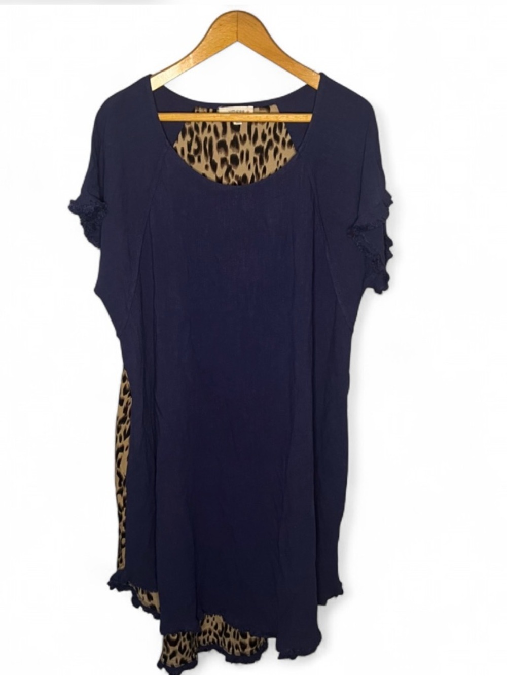 Umgee USA Plus Size Leopard Print Tunic Dress‎ 1XL Navy Flowy